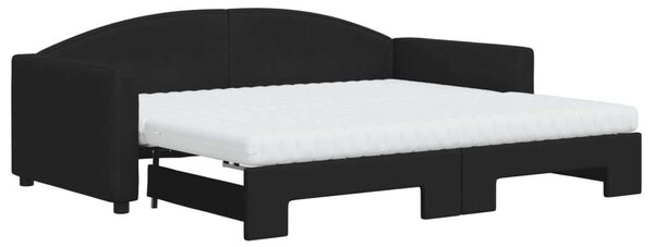 Fekete kihúzható szövet heverő matracokkal 90 x 190 cm