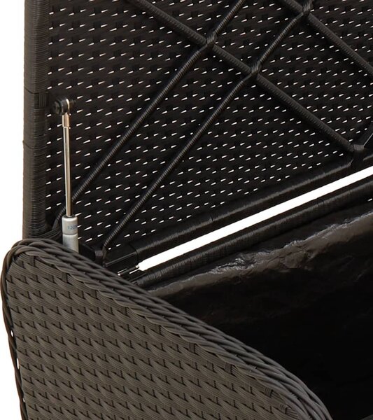 Fekete polyrattan tárolópad párnával 115 x 51 x 52 cm