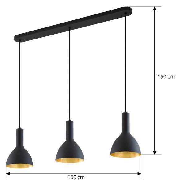 Arcchio Cosmina lógó lámpa, 3 izzós, hosszúság 90 cm, fekete, dimmelhető, Fekete, Konyha, fém, Modern