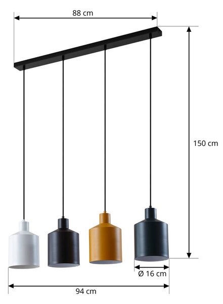 Lindby függőlámpa Tirane, színes, fém, hossza 94 cm, E27, dimmelhető, Fekete, Nappali / Étkező, fém, Modern