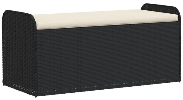 Fekete polyrattan tárolópad párnával 115 x 51 x 52 cm