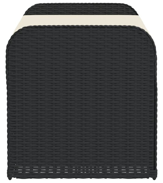 Fekete polyrattan tárolópad párnával 115 x 51 x 52 cm