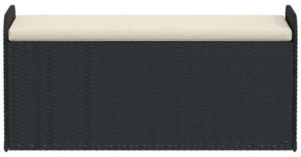 Fekete polyrattan tárolópad párnával 115 x 51 x 52 cm