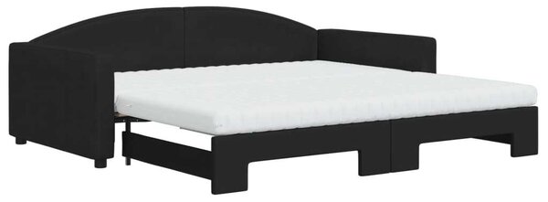 Fekete kihúzható szövet heverő matracokkal 100 x 200 cm