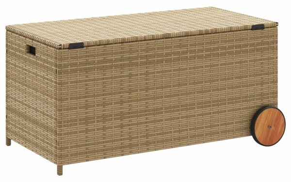 Vegyes bézs polyrattan kerti tárolóláda kerekekkel 190 L