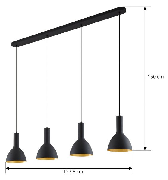 Arcchio Cosmina lógó lámpa, 4 izzós, hossza 120 cm, fekete, dimmelhető, Fekete, Konyha, fém, Modern