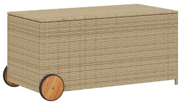 Vegyes bézs polyrattan kerti tárolóláda kerekekkel 190 L