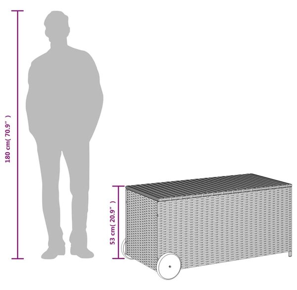 Vegyes bézs polyrattan kerti tárolóláda kerekekkel 190 L