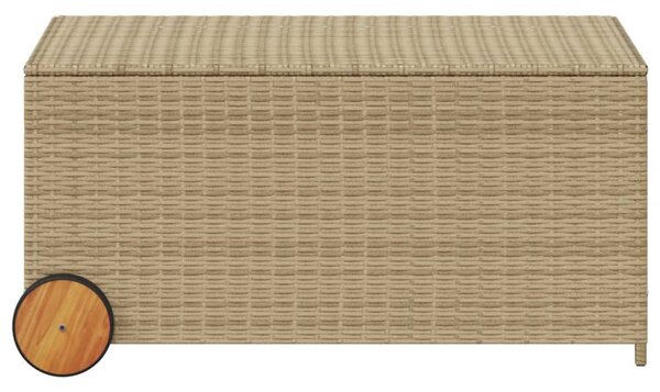 Vegyes bézs polyrattan kerti tárolóláda kerekekkel 190 L