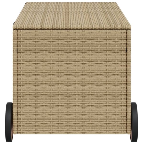 Vegyes bézs polyrattan kerti tárolóláda kerekekkel 190 L