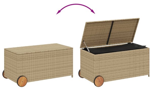 Vegyes bézs polyrattan kerti tárolóláda kerekekkel 190 L