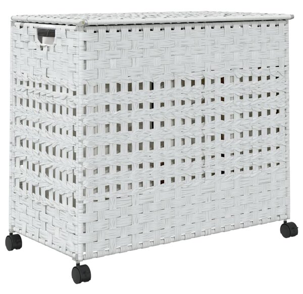Fehér rattan szennyeskosár kerekekkel 66x35x60 cm
