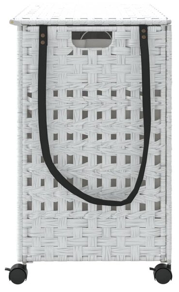 Fehér rattan szennyeskosár kerekekkel 66x35x60 cm