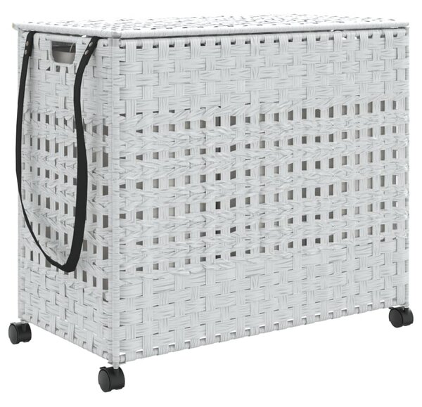 Fehér rattan szennyeskosár kerekekkel 66x35x60 cm