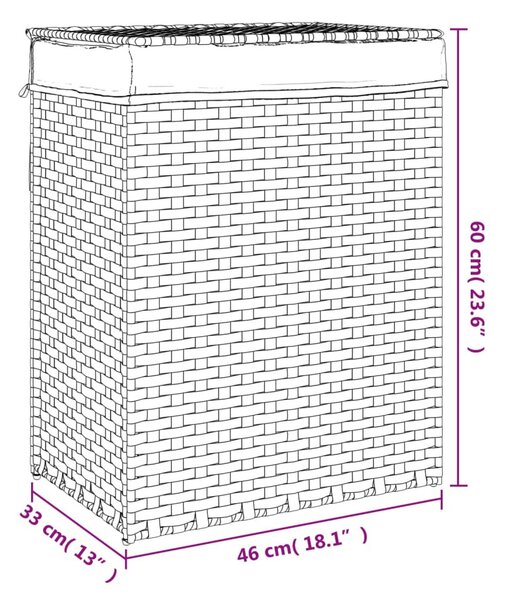 Polyrattan szennyeskosár fedéllel 46x33x60 cm