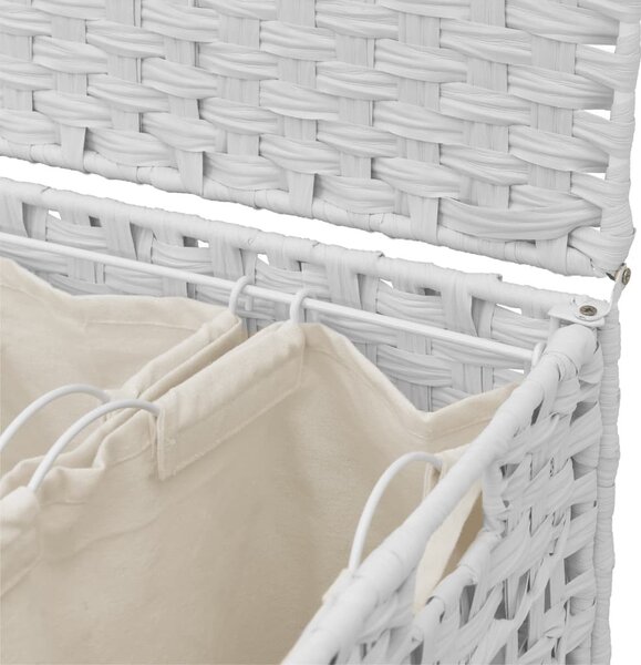 Fehér rattan szennyeskosár kerekekkel 66x35x60 cm