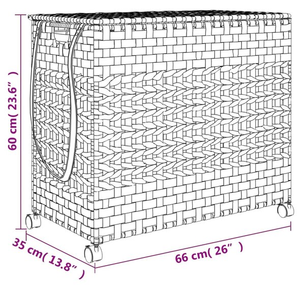 Fehér rattan szennyeskosár kerekekkel 66x35x60 cm