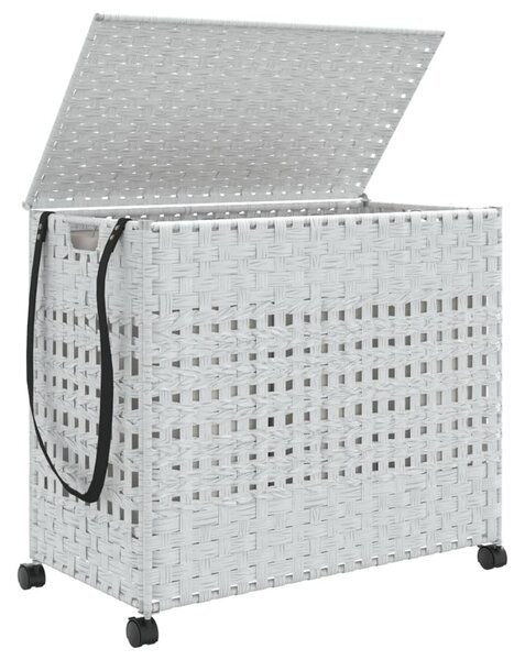 Fehér rattan szennyeskosár kerekekkel 66x35x60 cm
