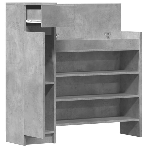 Betonszürke szerelt fa cipősszekrény 100,5 x 28 x 100 cm