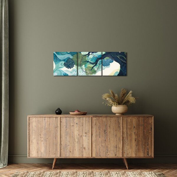 Kép – Az életfa zöld lombkoronája (órával) (90x30 cm)