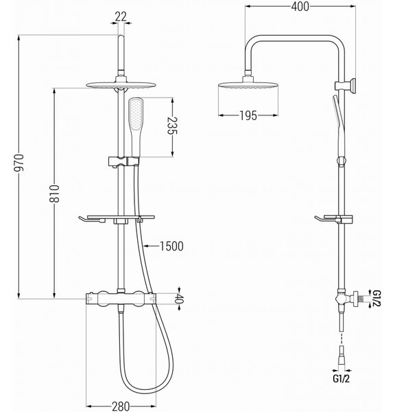 Mexen KT49 zuhanygarnitúra Kai termosztatikus csapteleppel, fekete-arany, 771504993-75