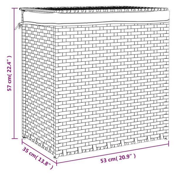 Sötétbarna polyrattan szennyeskosár 2 rekesszel 53x35x57 cm