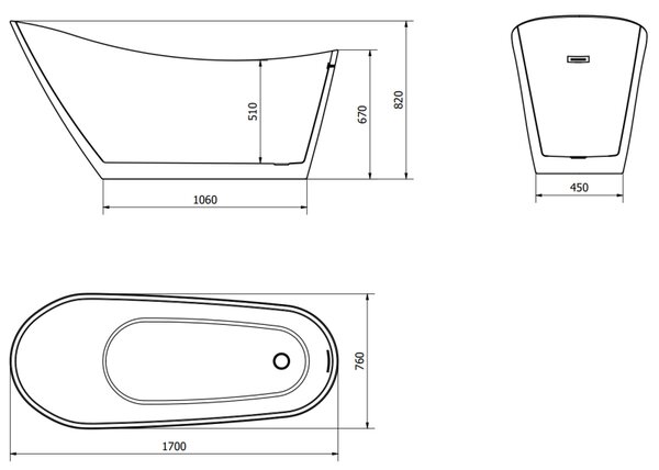 Mexen Oviedo szabadon álló kád 170 x 76 cm, fehér - 51561707600