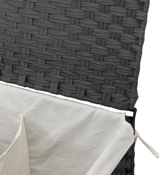 Szürke polyrattan szennyeskosár 2 rekesszel 53x33x57 cm