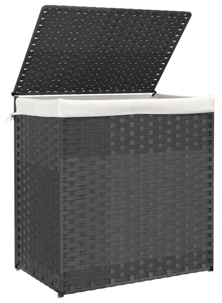 Szürke polyrattan szennyeskosár 2 rekesszel 53x33x57 cm