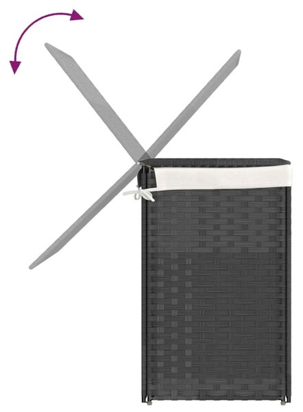 Szürke polyrattan szennyeskosár 2 rekesszel 53x33x57 cm