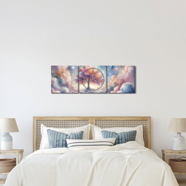 Kép – Életfa a felhőkben (órával) (90x30 cm)
