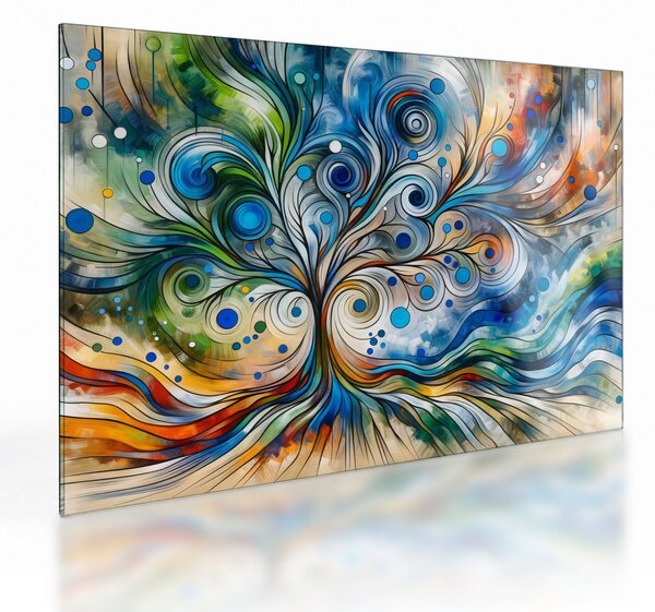 Üveg kép – Színes energikus fa (70x50 cm)