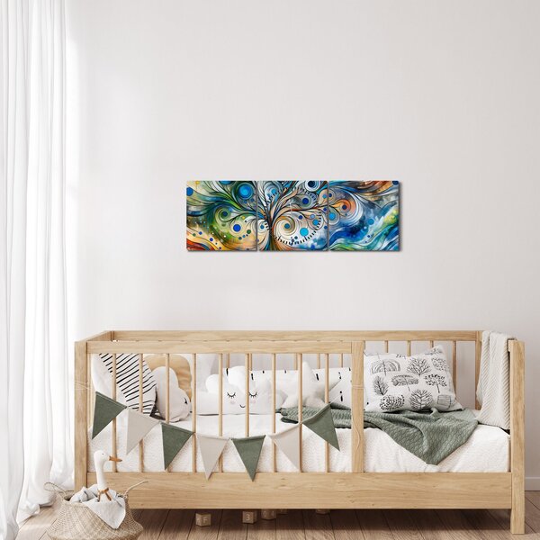 Kép – Színes energikus fa (órával) (90x30 cm)