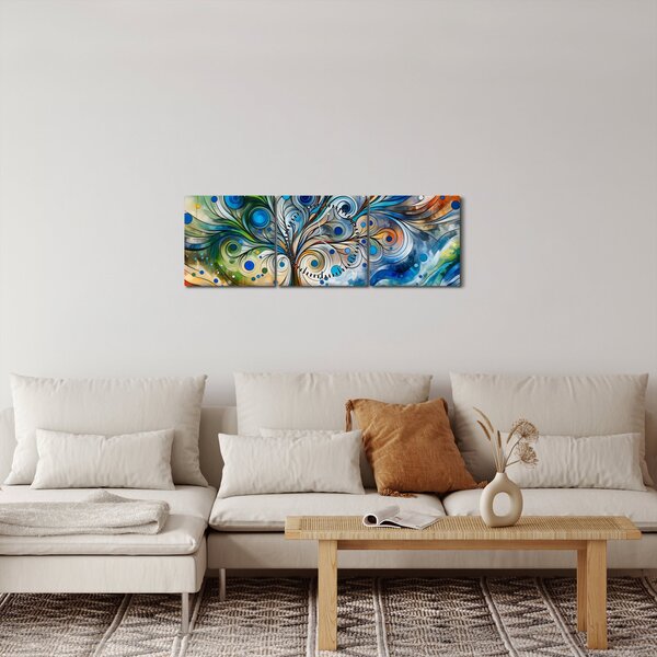 Kép – Színes energikus fa (órával) (90x30 cm)