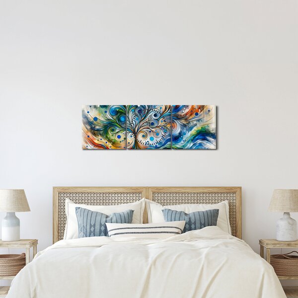 Kép – Színes energikus fa (órával) (90x30 cm)