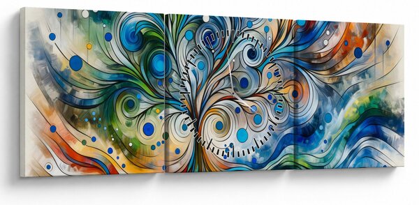 Kép – Színes energikus fa (órával) (90x30 cm)