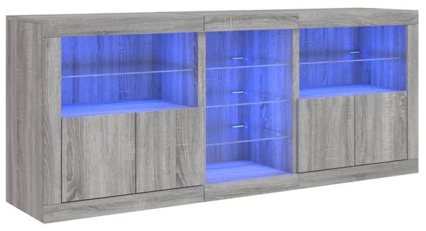 Szürke sonoma tálalószekrény LED-világítással 162 x 37 x 67 cm