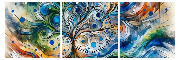 Kép – Színes energikus fa (órával) (90x30 cm)