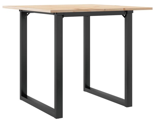 Tömör fenyőfa és acél étkezőasztal O-vázzal 80x80x75 cm