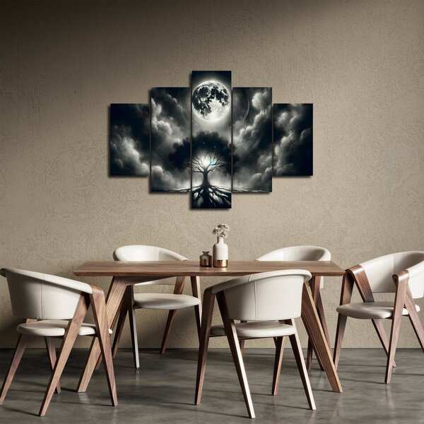 Kép – Fekete-fehér fa teliholdban (150x105 cm)