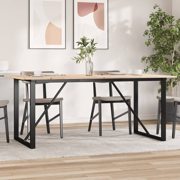 Tömör fenyőfa és acél étkezőasztal O-vázzal 180x90x75 cm