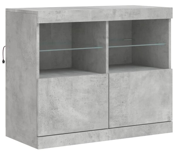 Betonszürke tálalószekrény LED-világítással 81 x 37 x 67 cm