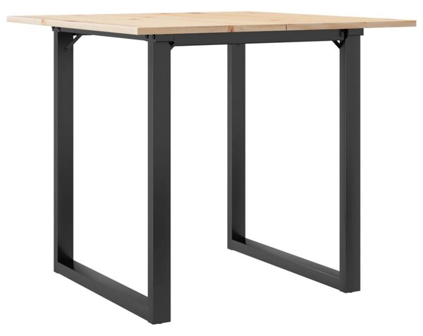 Tömör fenyőfa és acél étkezőasztal O-vázzal 80x80x75 cm