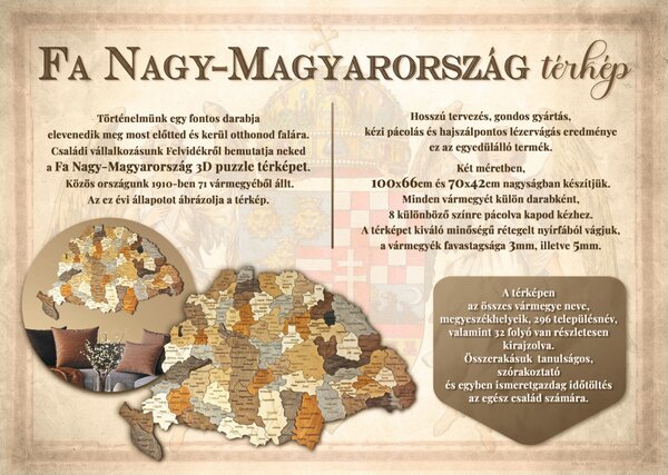 Natura Products 3D Fa Puzzle - Nagy-Magyarország 150x100 | Fali Dekoráció