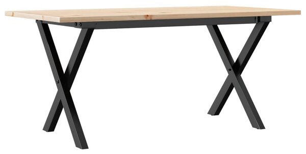 Tömör fenyőfa és acél dohányzóasztal X-vázzal 90x40x45 cm