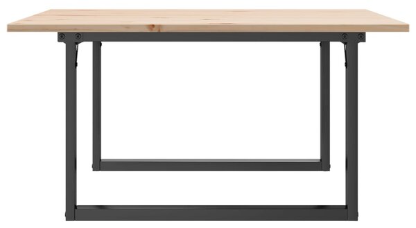 Tömör fenyőfa és acél dohányzóasztal O-vázzal 80x80x45 cm