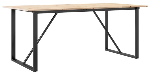 Tömör fenyőfa és acél étkezőasztal O-vázzal 180x90x75 cm