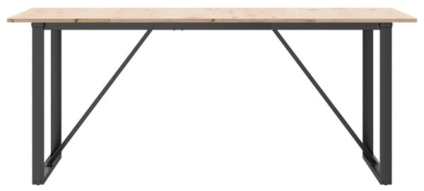 Tömör fenyőfa és acél étkezőasztal O-vázzal 180x90x75 cm