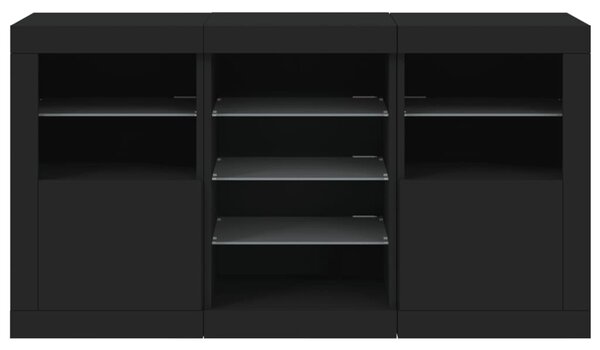 Fekete tálalószekrény LED-világítással 123 x 37 x 67 cm