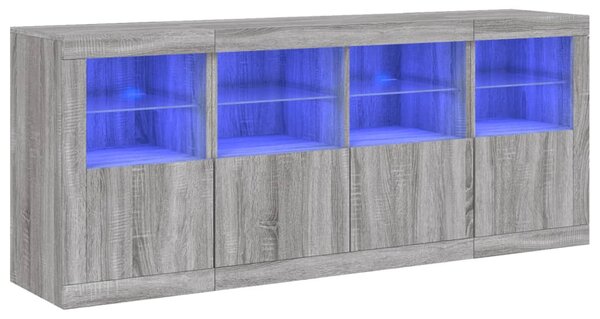 Szürke sonoma tálalószekrény LED-világítással 163x37x67 cm